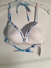 Shade Shore Women's Push Up Light Lift Crochet Swimsuit Bikini Top White Tie Dye