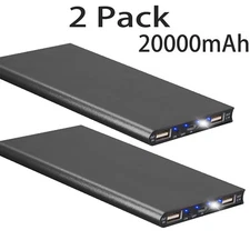2 PACK 20000mAh Power Bank for Heated Vest Jacket Scarf USB Charger Battery Pack