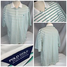 Polo Golf Ralph Lauren Polo Shirt L White Green Stripe Cotton Peru YGI F0-71