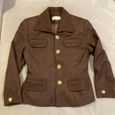 Vintage - 1980s - Elegance - Wool - Textured Collar - Gold Buttons - Blazer - 36