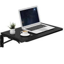Wall Mounted Folding Table, Black Floating Desk for Small Spaces Laundry Shel...