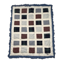 Nojo Plaid Patchwork Baby Blanket Crib Vtg Bedding Nursery Chambray Ruffle