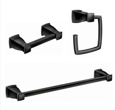 MOEN Bath Hardware Set Towel Bar Paper Holder Towel Ring Matte Black 3-Piece 