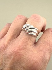 Sterling Silver Sculptural Wave Wrap Band Ring Size 7 Modernist