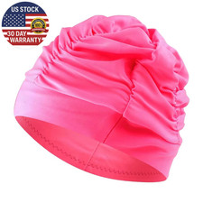 Fabric Swim Caps for Women Swimming for Long Hair Nylon Cloth Swim Cap Pleated E