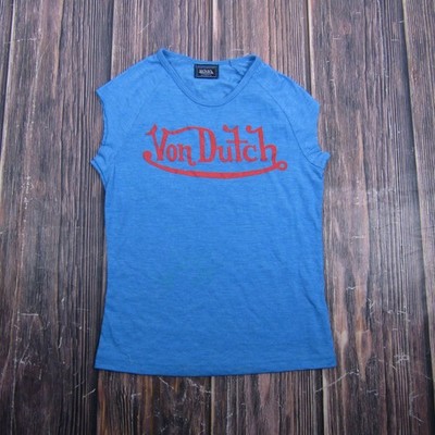 Von Dutch Sleeveless T-Shirt Women Small Blue Red Logo Y2K Streetwear Top