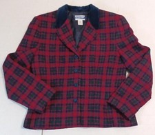Pendleton VTG Red Blu Plaid Blazer Jacket Wool Women  s 10 USA Velour Collar