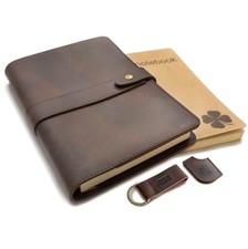 Refillable Genuine Leather Journal 5x8 A5 400 Pages Lined Blank Lay-Flat Brown