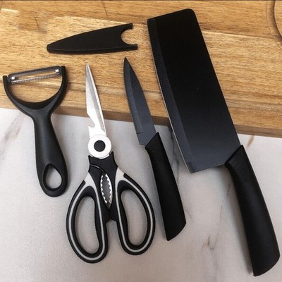 4 Stainless Steel Kitchen Knives   Chef, Fruit, & Paring Knife Set for Cooking
