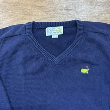 VTG Mens MMasters Augusta National Golf Shop V Neck Sweater Navy Blue