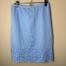 Vintage Old Navy 100 Linen Skirt Womens 8 Blue Embroidered 90s Y2K Cottage