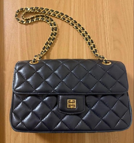 Givenchy Quilted Chain Shoulder Bag Authentic Dark Navy 4G Logo Hardware Vintage