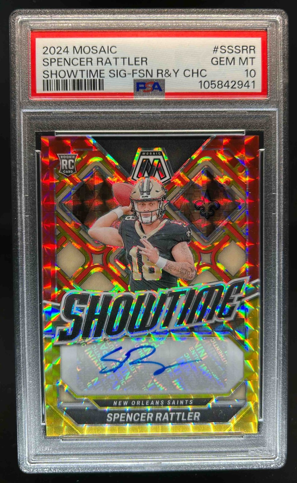 Spencer Rattler Panini Mosaic Showtime Signatures #SSSRR Fusion Green & Black Choice