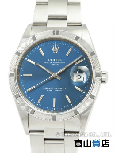 ROLEX Oyster Perpetual Date 15210 34mm Blue Dial Stainless Ste...