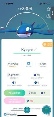 Pokemon Go Legendary Kyogre ( Normal ) ( Reduced)