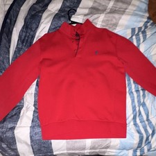 Polo Ralph Lauren Men's Red Cotton Knit Mock Neck Pullover Sweater Logo M