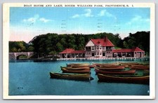 1936 Roger Williams Park Boat House Lake Providence RI Boats Vintage Postcard