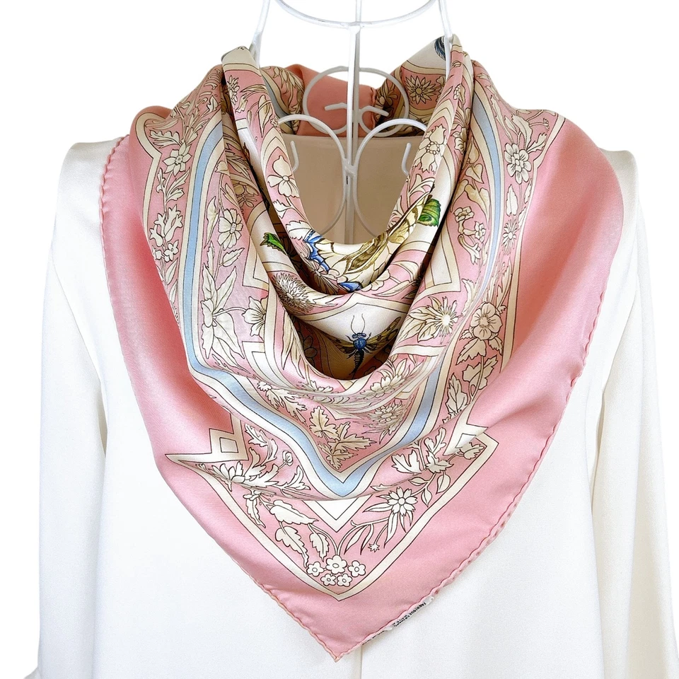 Vtg HERMES Carre 90 Silk Scarf "Joyaux de L'ete" by A. de Jacquelot Pink Used - Image 4 of 4