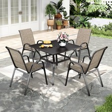5 Piece Outdoor Dining Set with 4 Stackable Patio Chairs Metal Square Table