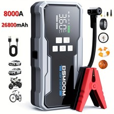 Avviatore Emergenza Batteria Auto 8000A 12V Jump Starter Booster Compressore Air
