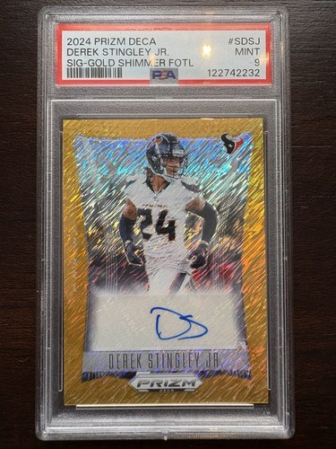 Panini 2024 Prizm Deca Derek Stingley Jr. Signatures Gold Shimmer /10 Auto PSA 9