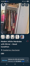 White 3 Door Freestanding Wardrobe with Rectangular Mirror, Rail & Shelves