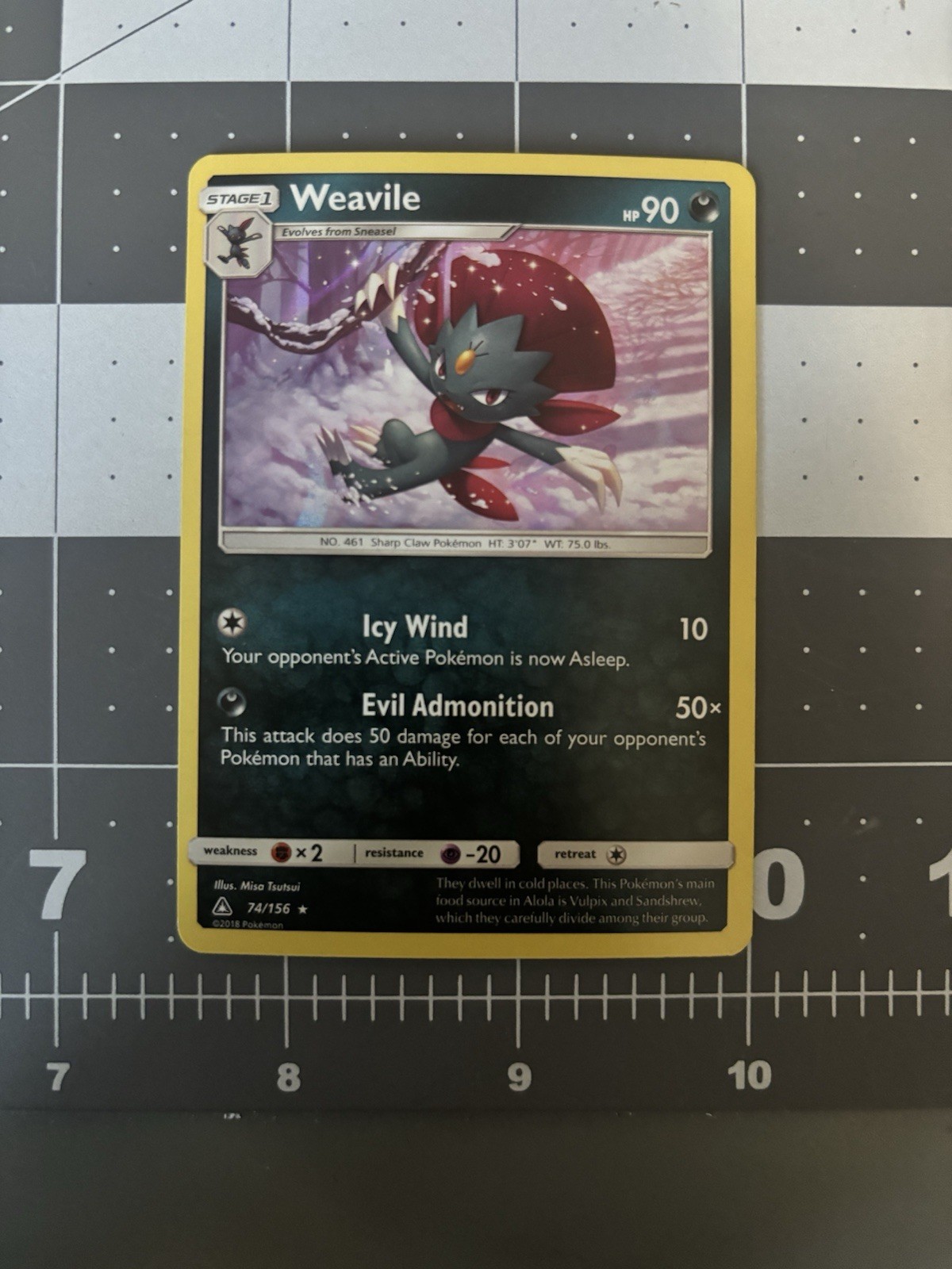 Weavile 74/156 Holo Rare Ultra Prism Sun & Moon Pokemon Card 2018