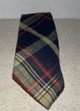 Lands End Necktie Blue Green Maroon Plaid 100% Cotton Made in USA 56” x 3 1/4”