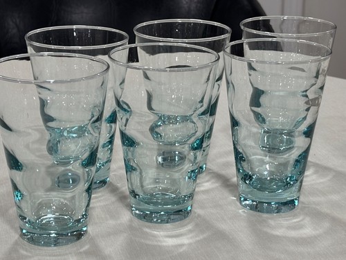 Vintage Libbey Saturn Ripple Optic 5 1/8" Aqua 12 oz Glass Tumblers (Set of 6) - Picture 2 of 5