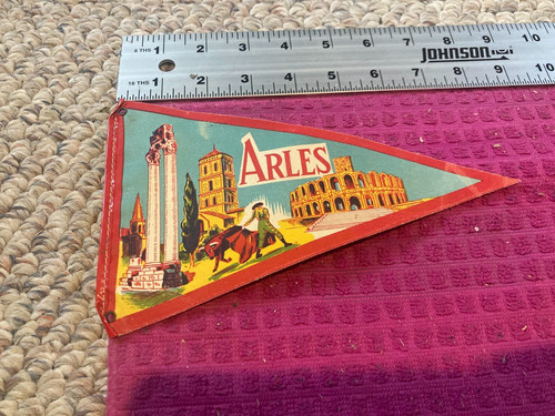 Vintage SOUVENIR Pennant BANNER Flag FRANCE ARLES Amphitheater - FAST SHIPPER