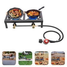 Cast Iron Double Burner Portable Outdoor Camp Stove Propane Gas LPG BBQ Cooker