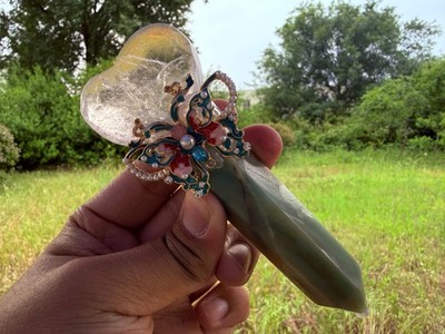 Clear Quartz Heart Amazonite Butterfly Wand Handmade Crystal Scepter Ornament