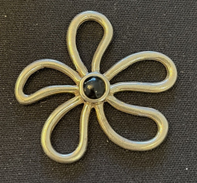 Massiver Sterling Silber 925 Schwebende Blume Anhänger Onyx Cabachon Italien