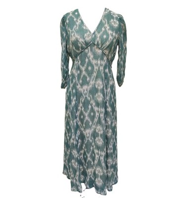 Ba&Sh Matsa Green Cream Midi Dress Viscose Lined UK 12/14 (Bash 3) Zip Back