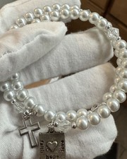 Memory Wire Faux Pearl Bracelet With Silver T...