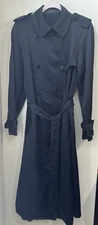 Donna Karan Italy Silk Blend Long Black Trench Belted Coat