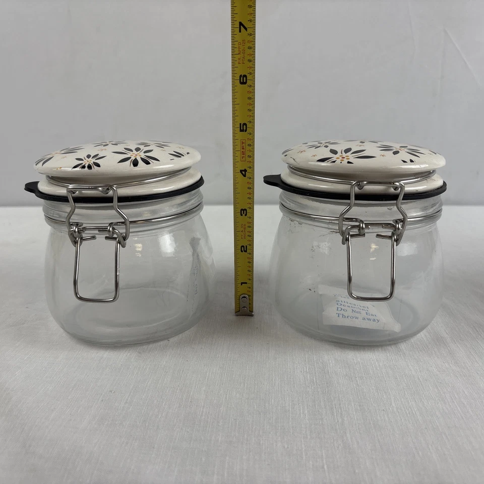 Temp-tations Old World Set of 4 Glass Canisters Black Floral Lace Retired - Image 3 of 4