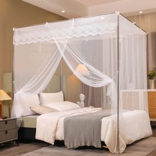 White Mosquito Net Tent for Bed  One Side Opening Canopy Netting Curtain Net f...