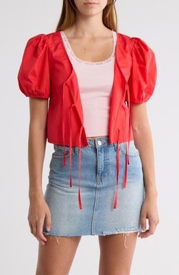 Abound Women's Tie Front 100% Cotton Poplin  Red Crop Top V-Neck  Size XS