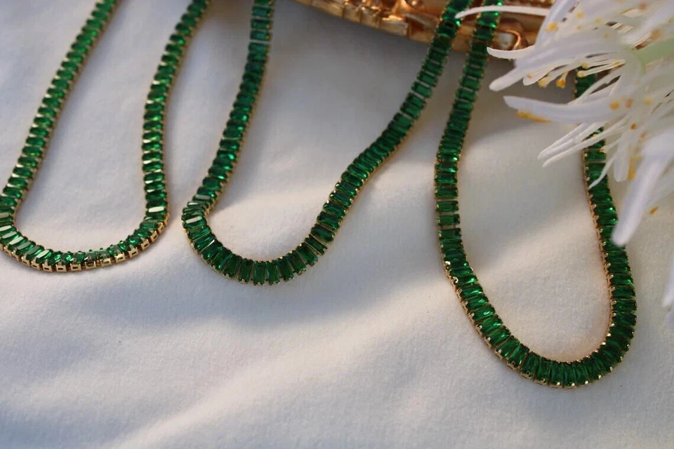 38 Ct Lab Created Green Emerald Womens 18Inch Tennis Necklace 14k Gold Plated - Image 2 of 4