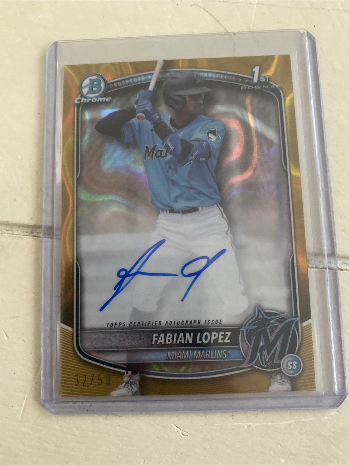2025 Bowman Chrome Fabian Lopez Gold Lava Refractor Auto /50 1st RC CPA-FL