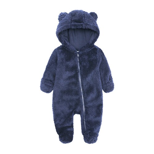 Newborn Infant Baby Girls Boys Fleece Bear Hooded Footed Romper Jumpsuit Clothes - Bild 12 von 13