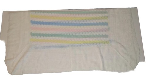 Vtg Baby Blanket Handmade Granny Core 40" x 40" Pastel Unisex