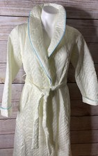Vintage USA Made Brand Unknown Sz M Quilted House Coat Robe Ivory/Blue Trim NWOT