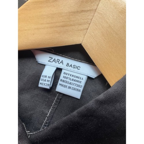 Zara Women's Sz Medium Brown Ramie Linen Shirt Dress white stitched Minimalist - Picture 6 of 12