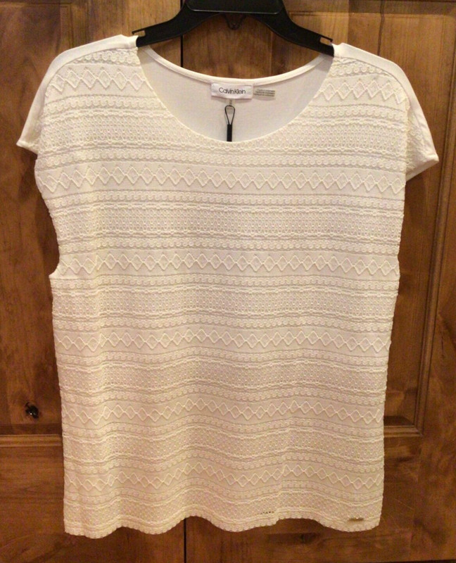 NWT CALVIN KLEIN Shell/Top, Women’s Size Medium, White, Lined, Front Pattern