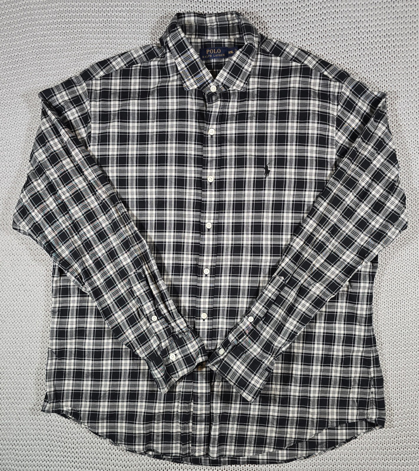 Polo Ralph Lauren camicia con bottoni uomo XXL a quadri nero bianco preppy casual pony