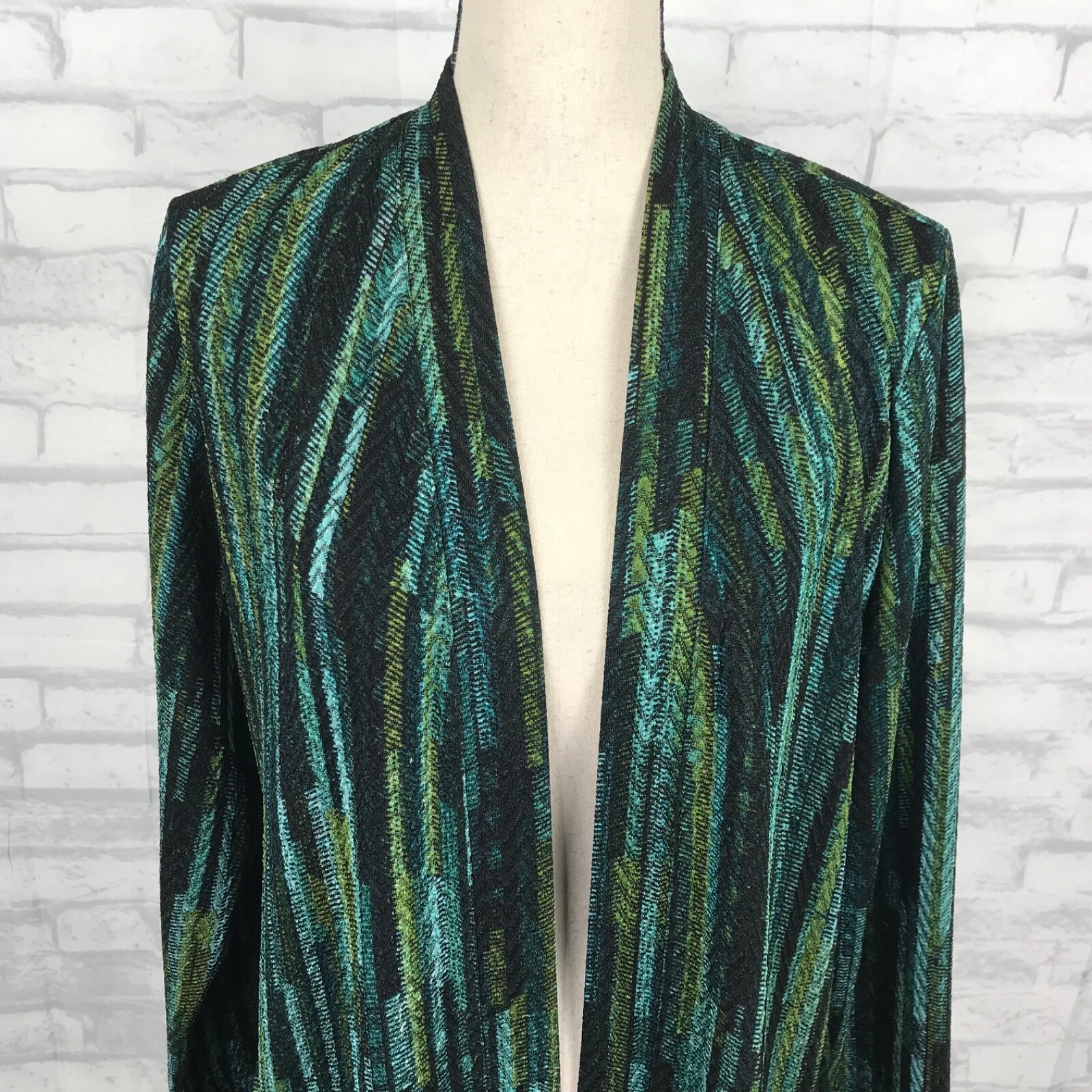 Susan Graver Cardigan Open Front Size L Knit Long Sleeve Longline Pockets
