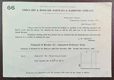 1937 Fishguard & Rosslare Railways Dividend Statement Paddington  Description: T