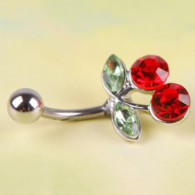 Belly Button Ring Navel Piercing Jewelry Crystal Rhinestone Double Leaf CY.l2